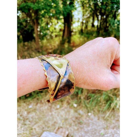 Vintage Brass and Copper bangle Cuff Bracelet Brutalist Abstract - Picture 9 of 12